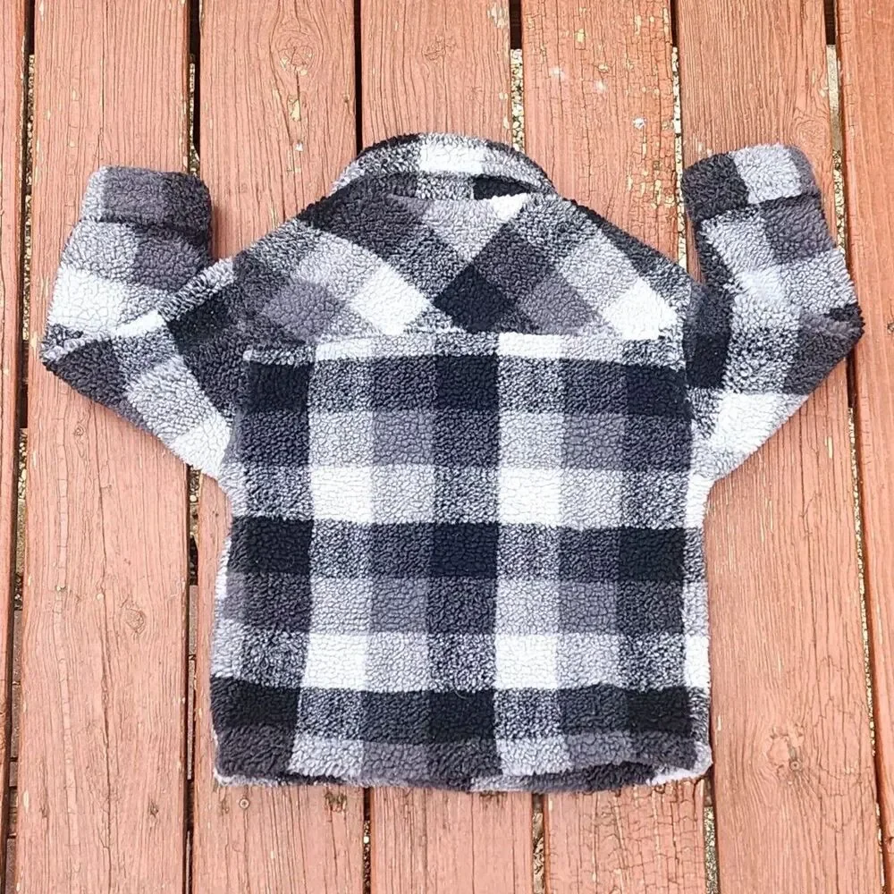 Wonder‎ Nation Boys Faux Sharpa Button Trucker Jacket Black Plaid,Size S (6-7) - Picture 3 of 11